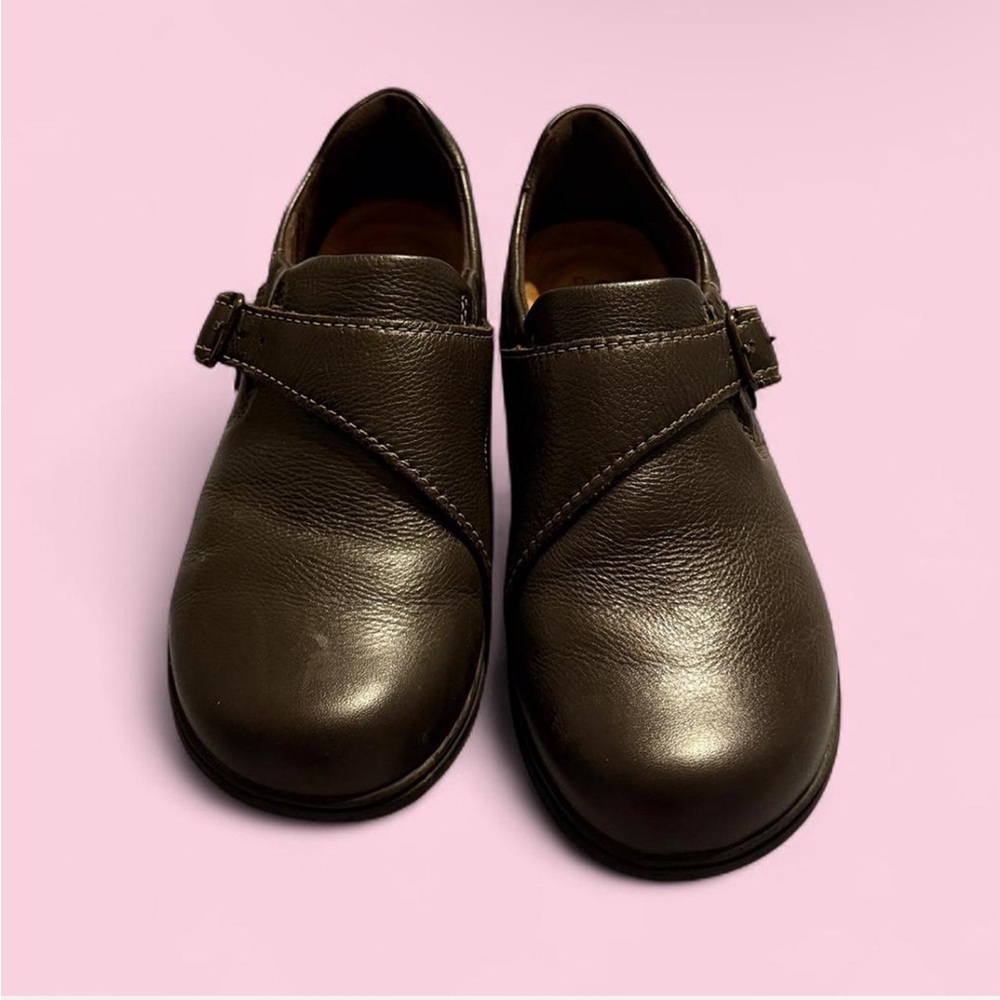 Clarks Brown Leather Mules